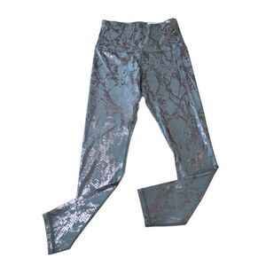 Alexo Athletica Womens Metallic Foil Snakeskin Carrywear Leggings Silver Blue XS